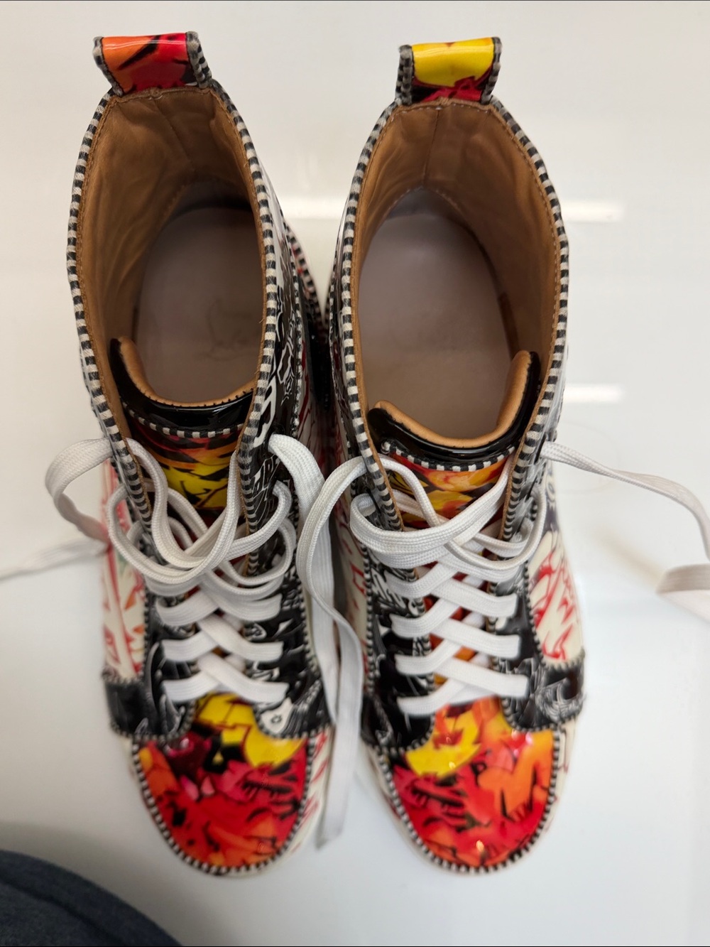 Christian Louboutin Graffiti High-Top Sneakers in Red, Yellow and Orange - Picture 7 of 9